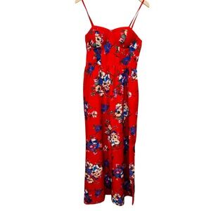 Anthropologie B.O.G Floral Maxi Dress Women Large Red Bustier Slit Boho Tropical